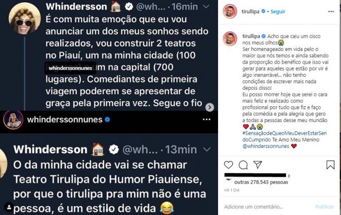 Tirullipa se emociona iniciativa de Whindersson Nunes Área VIP