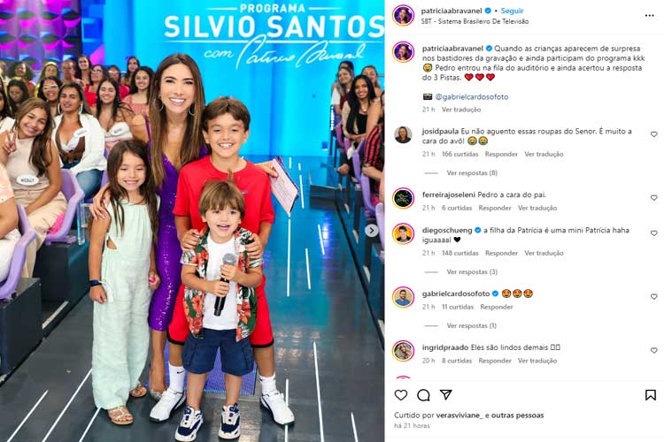 Patrícia Abravanel recebe a visita dos filhos durante programa no SBT e