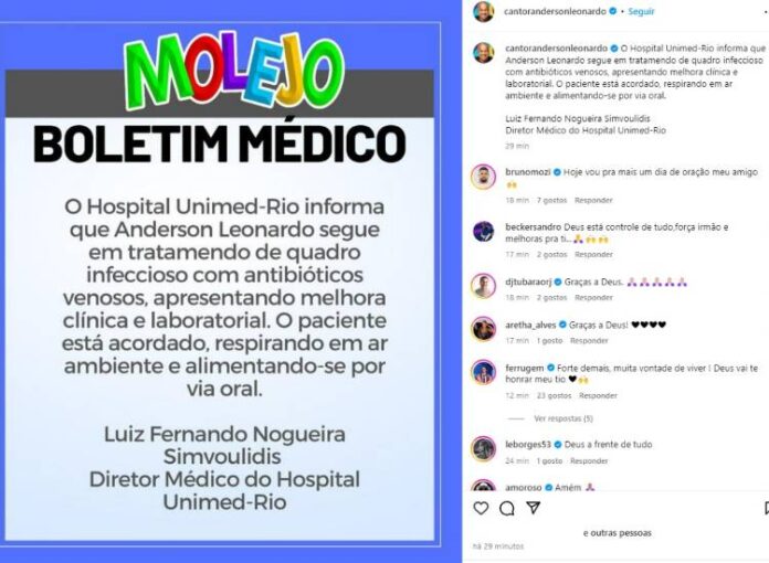 Anderson Leonardo do grupo Molejo tem estado de saúde atualizado