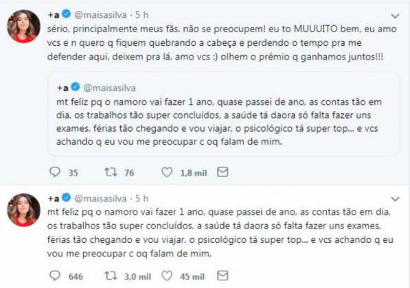 Publicação Maisa - Reprodução/Twitter