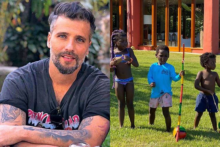 Bruno Gagliasso mostra Titi e Bless durante aula de capoeira