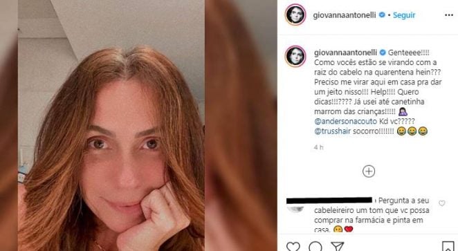 Giovanna Antonelli reclama de cabelos brancos e pede ajuda