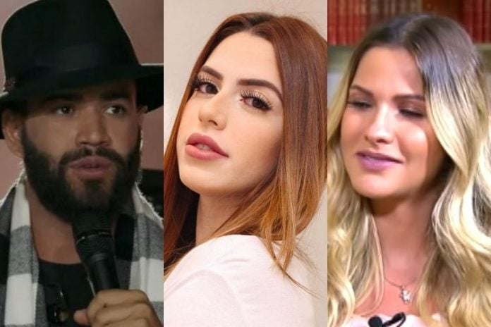 Gusttavo Lima, a modelo e Andressa Suita - Reprodução: Instagram, TV Record e YouTube (Montagem: Ára VIP)