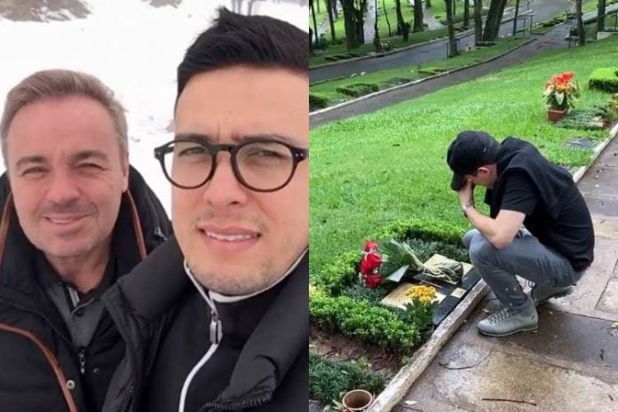 Apontado como suposto affair do apresentador, Thiago Salvático visita túmulo de Gugu: 'Meu eterno amor' - Foto: Reprodução/Instsagram@salvatico.thiago/montagem ÁreaVIP