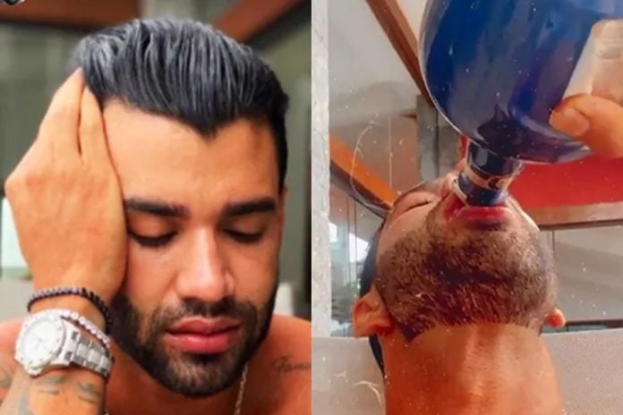 Em mansão de Angra dos Reis, Gusttavo Lima curte a ''sofrência'' enquanto enche a cara - Foto: Reprodução/Instagram/Montagem