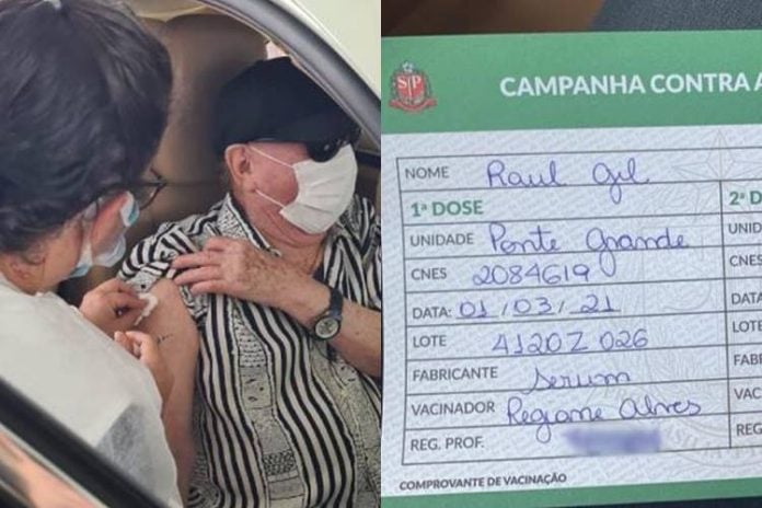 Aos 83 anos de idade, Raul Gil recebe primeira dose da vacina contra a Covid-19 - Foto: Divulgação/ SBT/ Montagem Área VIP