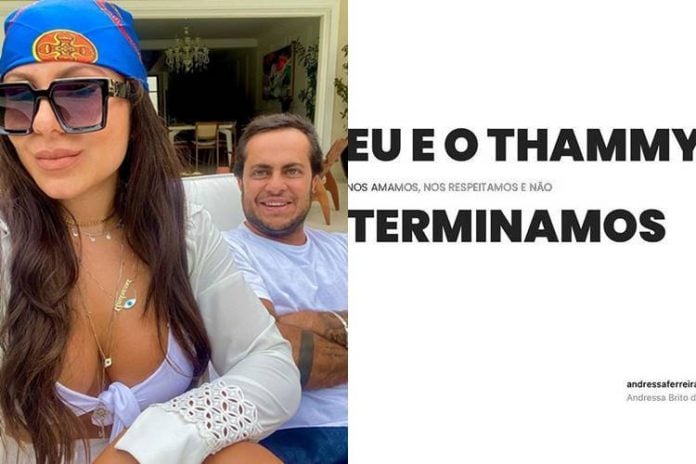 Andressa Ferreira fala sobre suposto término com Thammy Miranda - Foto: Reprodução/ Instagram/ Montagem Área VIP