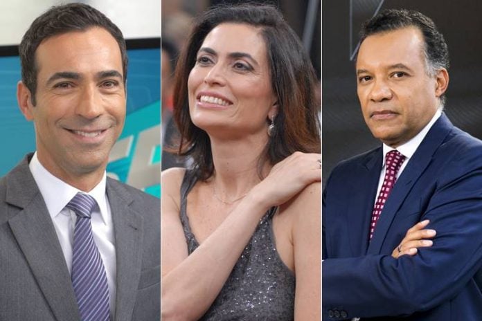 Cesar Tralli - Giuliana Morrone - Heraldo Pereira (Globo/Zé Paulo Cardeal/Sergio Zalis)