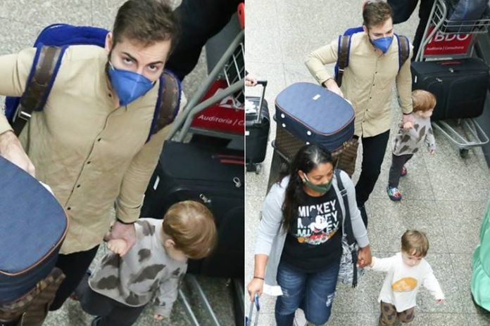 Thales com os filhos no aeroporto (Lucas Ramos/AgNews)