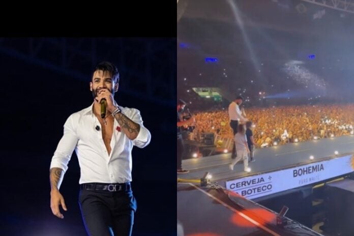 Gusttavo Lima recebe filhos no palco Instagram Andressa Suita montagem Area Vip