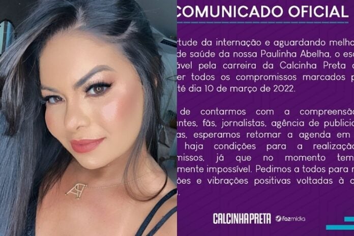 Paulinha Abelha e comunicado da Banda Calcinha Preta reprodução instagram e montagem Area VIP