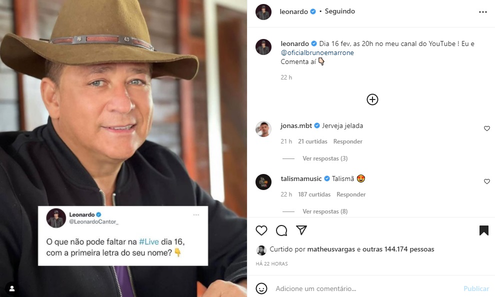 Postagem Leonardo - Reprodução Instagram