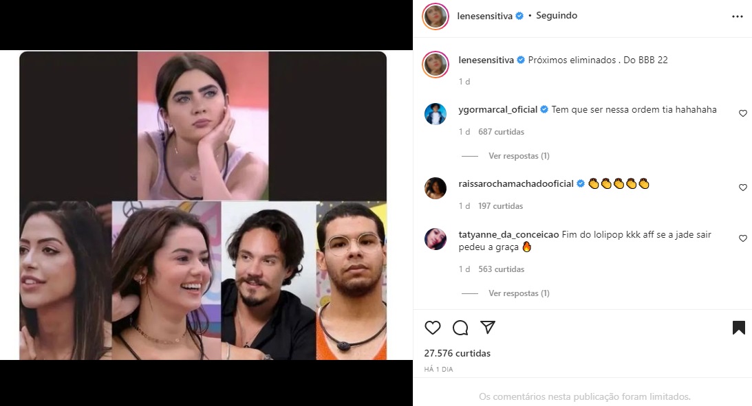 Publicação sobre Jade Picon (Foto: Reprodução Instagram)