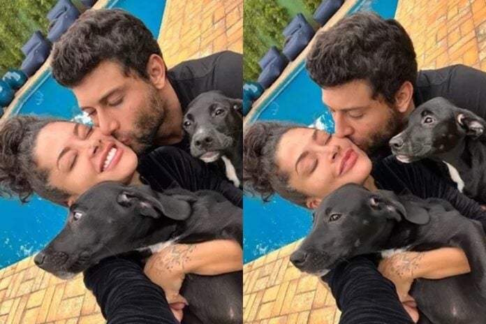 Aline Campos com Jesus Luz e seus pets