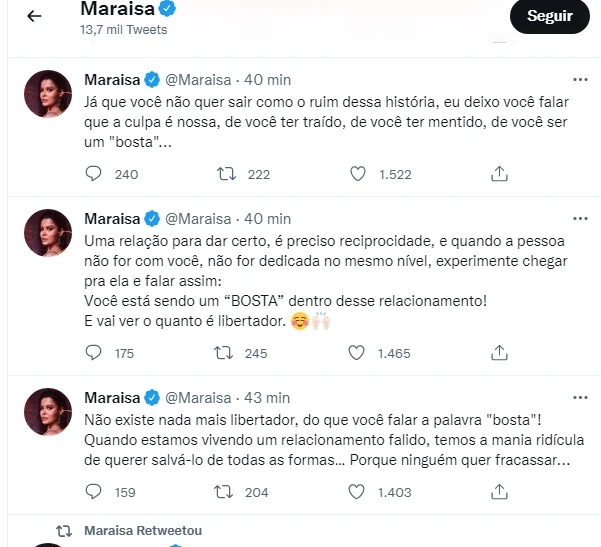 Maraisa faz desabafo após fim de relacionamento de Maiara e Fernando 