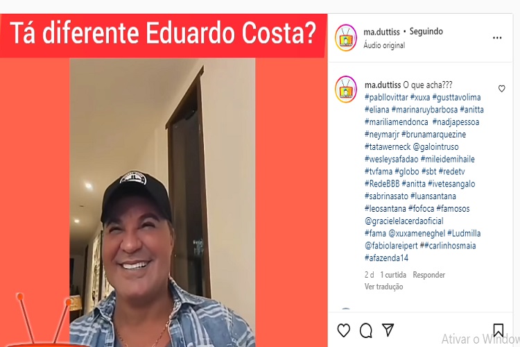 Eduardo Costa surge irreconhecível (Foto: Instagram/Reprodução)