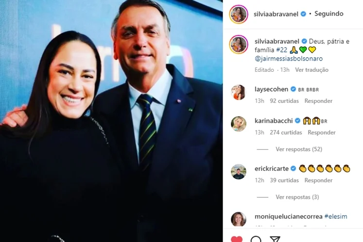 Silvia Abravanel e Bolsonaro - Instagram