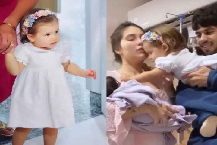 Maria Alice, filha de Virgínia e Zé Felipe, conhece irmã Maria Flor (Foto: Montagem/Instagram)