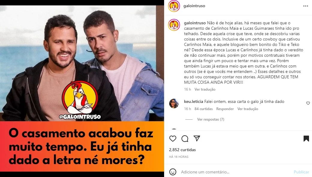 Postagem sobre Carlinhos Maia (Foto: Reprodução Instagram)