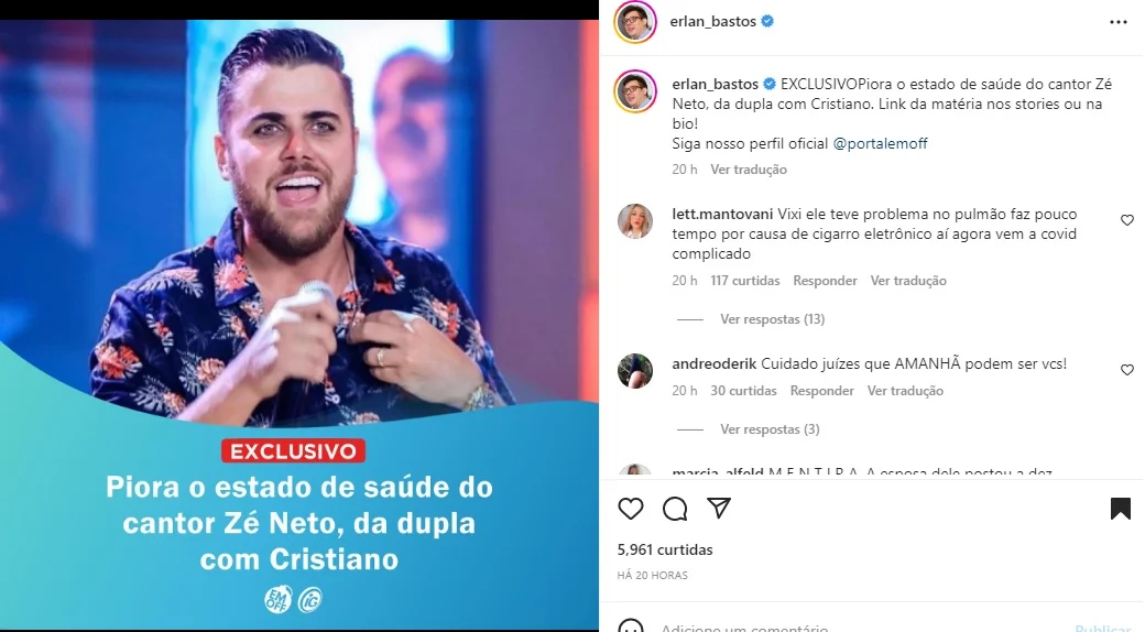 Postagem sobre Zé Neto (Foto: Reprodução Instagram)