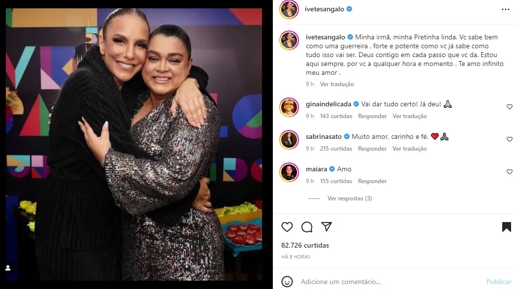 Postagem Ivete Sangalo com mensagem para Preta Gil (Foto: Reprodução Instagram)