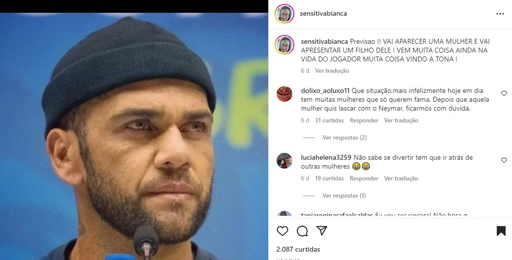 Postagem sobre Daniel Alves (Foto: Reprodução Instagram)