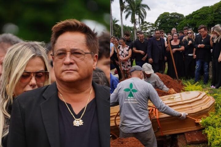 Leonardo e Poliana Rocha no enterro de Dona Carmem (Foto: Reprodução Júnior Guimarães/AgNews)