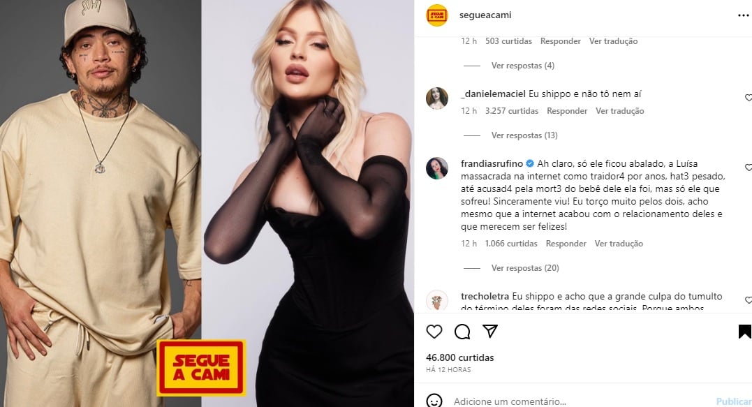 Postagem sobre Whindersson Nunes e Luísa Sonza (Foto: Reprodução Instagram)