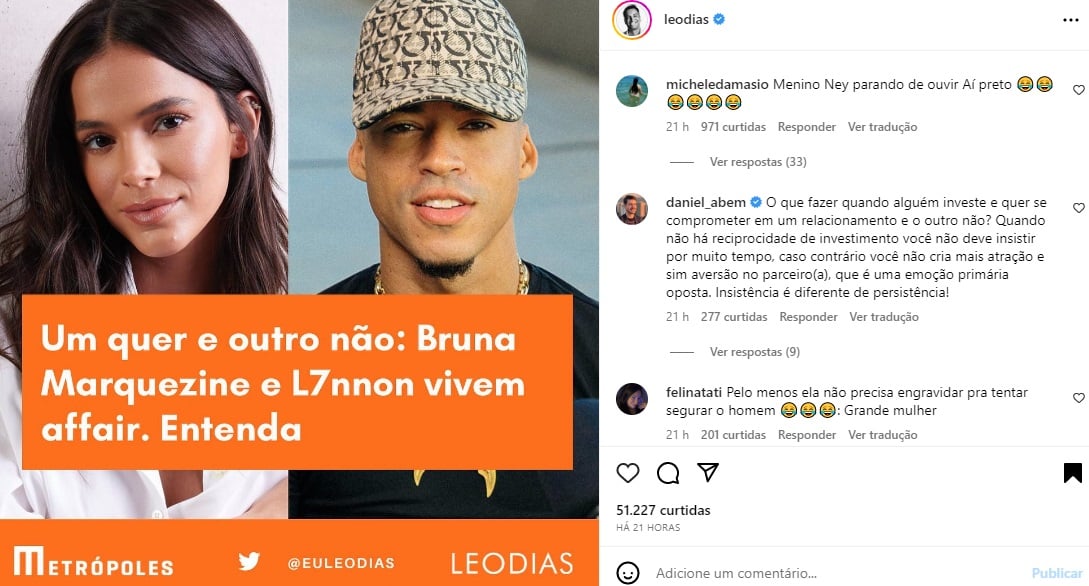 Postagem sobre Bruna Marquezine (Foto: Reprodução Instagram)