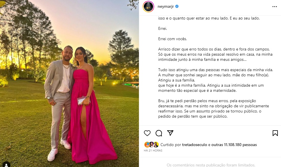 Postagem de Neymar, ex de Bruna Marquezine (Foto: Reprodução Instagram)