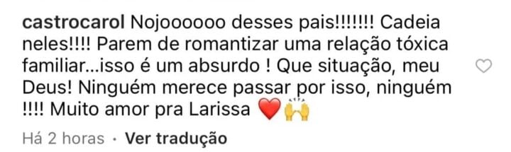 Carol Castro - comentário no Instagram