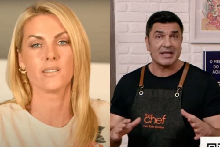 Ana Hickmann, apresentadora da Record , e Edu Guedes apresentador da Band TV - Reprodução: Youtube e Band