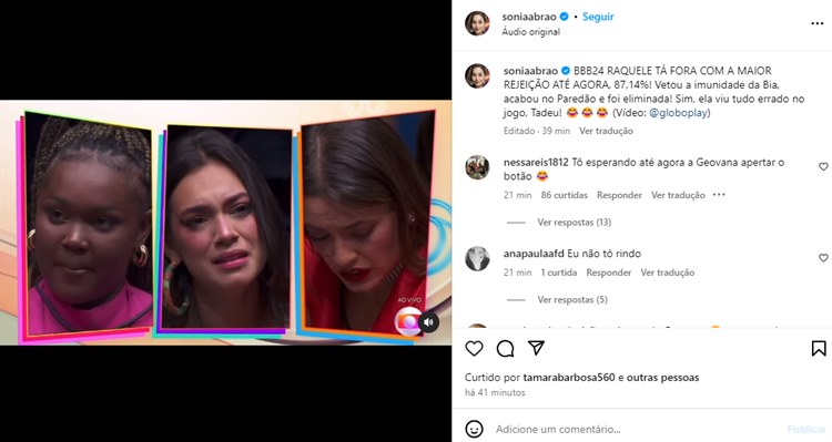 Sonia Abrão Cai Na Risada Com Eliminação De Raquele Do Bbb24 Maior