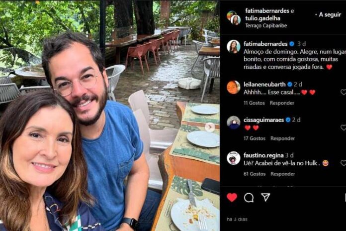 Fátima Bernardes em um almoço de domingo com Túlio Gadelha (Reprodução: Instagram)