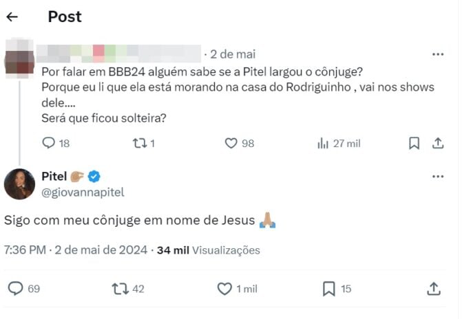 Giovanna Pitel interagindo com os fãs (Reprodução: Instagram)