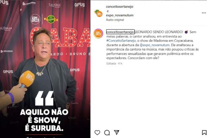 A entrevista que Leonardo concedeu ao 'Conceito Sertanejo' falando de Madonna (Reprodução: Instagram)