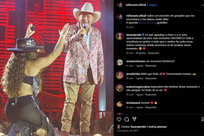 Milionário agradecendo a Lauana Prado nas redes sociais (Reprodução: Instagram) 