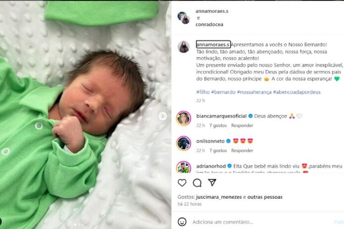 Conrado e Anna Moraes mostrando Bernardo (Reprodução: Instagram)