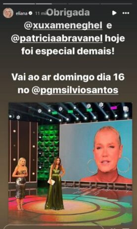 Eliana mandando recado para Xuxa e Patrícia (Reprodução: Instagram)