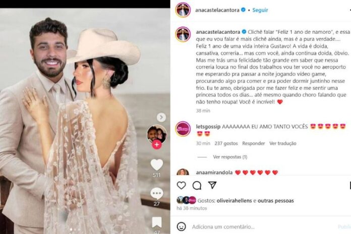 Ana Castela comemorando o primeiro ano de namoro (Reprodução: Instagram)