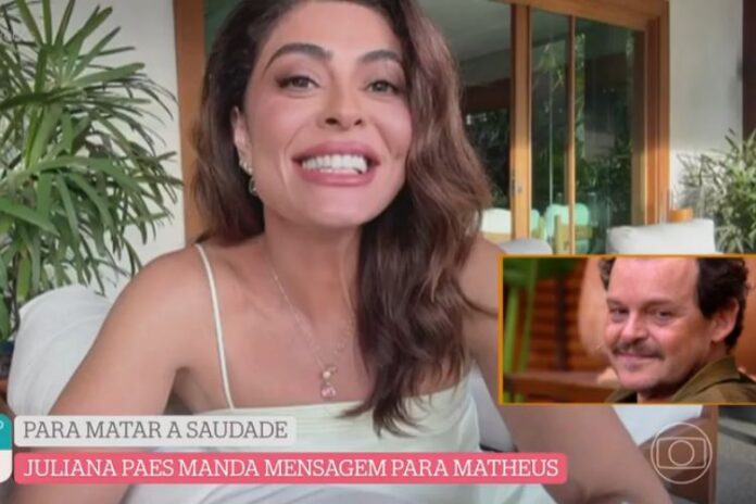 Juliana Paes mandou mensagem para Matheus Nachtergaele no 'É De Casa' (Reprodução: TV Globo)