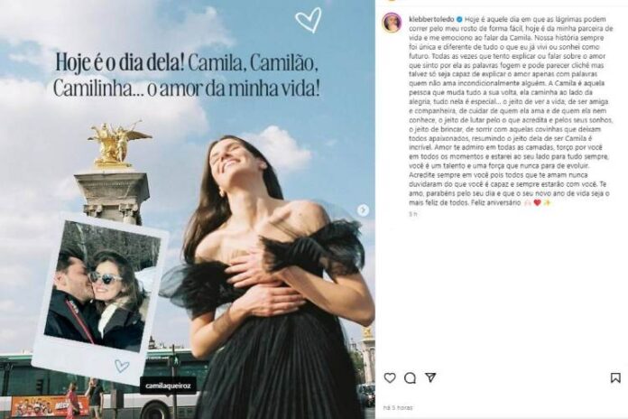 Klebber Toledo celebrando o aniversário de Camila Queiroz (Reprodução: Instagram)