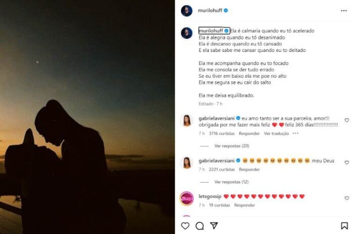 Murilo Huff se declarando para Gabriela Versiani (Reprodução: Instagram)