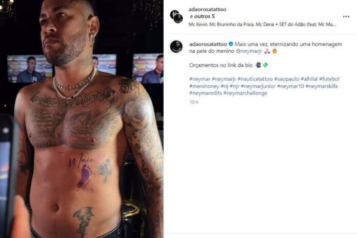 A tatuagem realizada por Neymar à Mavie (Reprodução: Instagram)