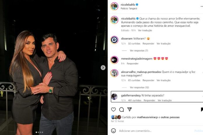 Nicole Bahls e Marcelo Viana anunciando a volta do relacionamento (Reprodução: Instagram)