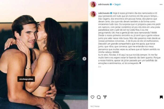 Sabrina Sato se declarando para o Nicolas Prattes no 'Dia Dos Namorados' (Reprodução: Instagram)