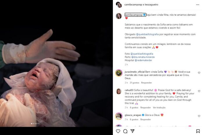 Camila Campos anunciando o nascimento de Sofia (Reprodução: Instagram)