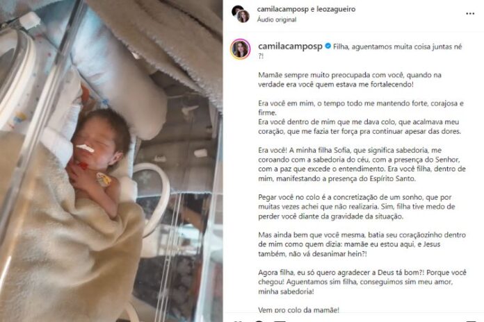 Camila Campos fez uma carta aberta à filha Sofia (Reprodução: Instagram)