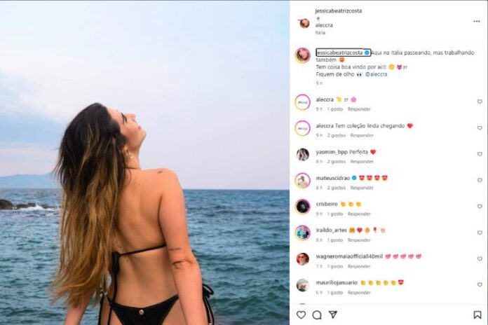 Jéssica Beatriz Costa na publicação realizada na praia (Reprodução: Instagram)