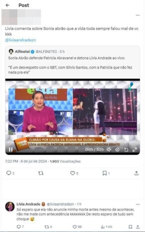 Livia Andrade interagindo com os fãs sobre o assunto (Reprodução: Instagram)